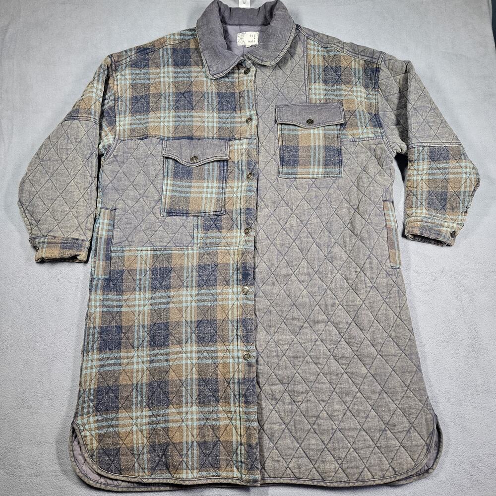 Oli & Hali Shacket Womens S/M Oversized Quilted Mixed Long Jacket Plaid Grunge